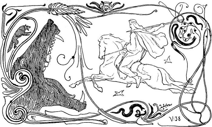 Odin and Fenrir at Ragnarok